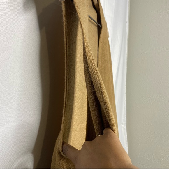 Anthropologie Evelyn K Ruffle Sleeveless Shawl Vest Long Tan Cardigan Sweater M - Picture 4 of 8